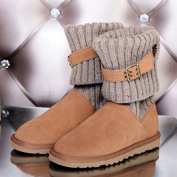 

2020 australia classic brand womens girl knitting wool wgg sweater knee boots ankle boots tie black grey blue winter snow boots