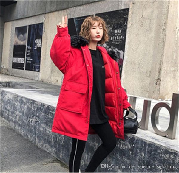 

size solid color long sleeve hooded ladies down parkas casual oversize female outerwear winter womens coats designer thick plus, Black
