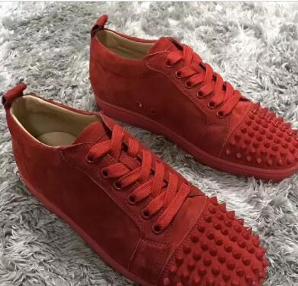 

men sneakers shoes party dress wedding low junior spikes red bottom glitter leather shoes luxury red sole leisure flats156379415645e7a6#, Black