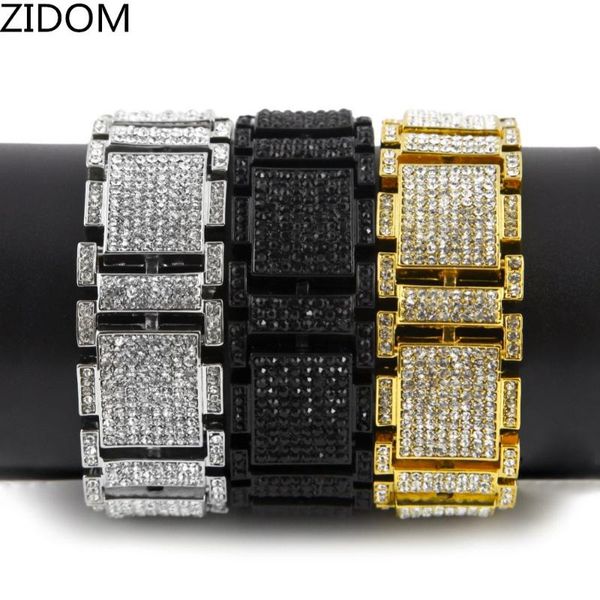 

gold color hip hop iced out bling bling 2.5cm width with 21.5cm long link chain bracelet for men bracelets drop shipping, Black