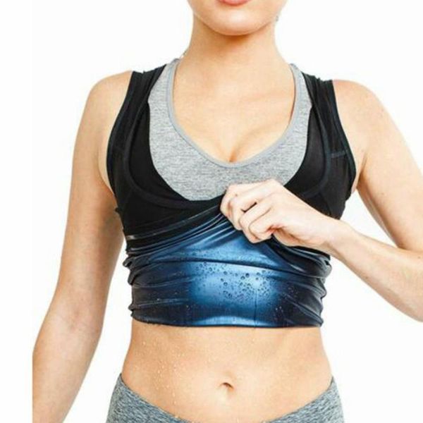 

women sweat vest polyester weight loss workout tank shaper slimming shaped vest practical portable, Black;blue