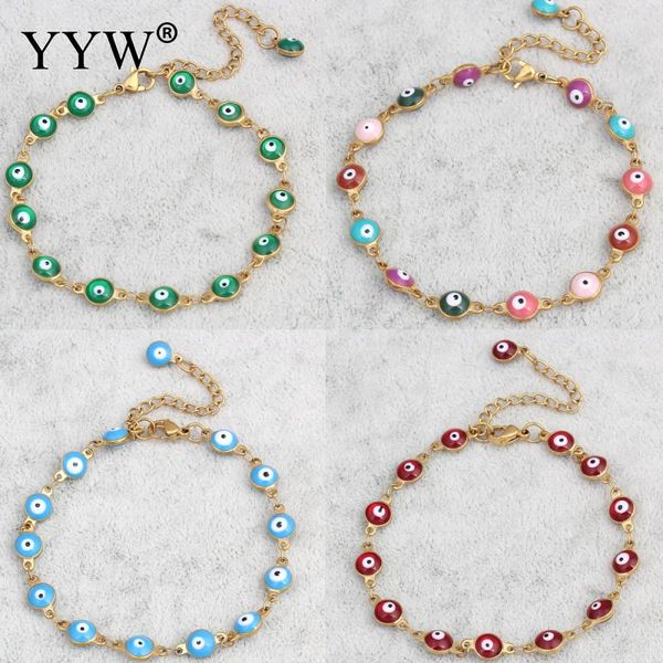 

yyw punk women evil eye jewelry bracelet vintage gold-color colorful enamel religious turkish evil eye charm wristband bracelets, Black
