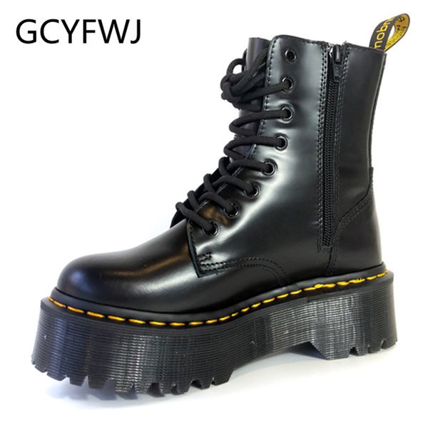 

gcyfwj brand design women boots winter zipper ankle boots lace up platform shoes woman militares riding female botas mujer 2019, Black