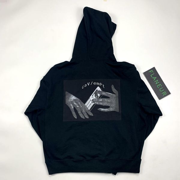 

cavempt 17ss mens designer hoodies sweater handshake printing hoodie sweatshirt hooded pullover long sleeve fashion casual s-xl, Black