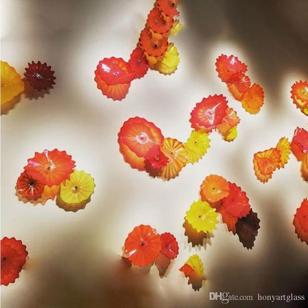 

red yellow custom wall mounted colours plates decorative hand made glass blowing wall plates diameter 25-45cm ing