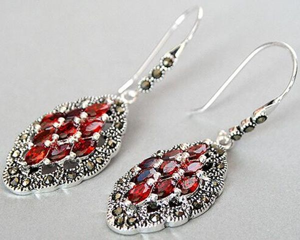 

fashion-genuino 925 plata rojo arte de cristal estilo pendientes 2", Silver