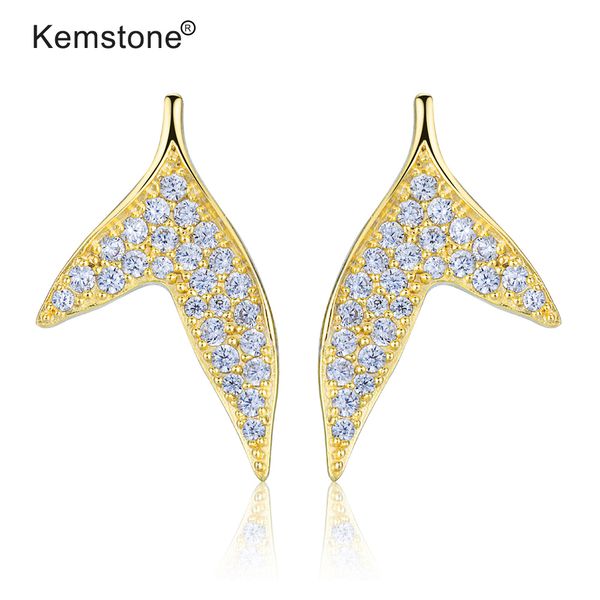 

kemstone cute silver 925 dolphin fish tail cubic zirconia gold silver gold plated women stud earrings jewerly gift, Golden;silver