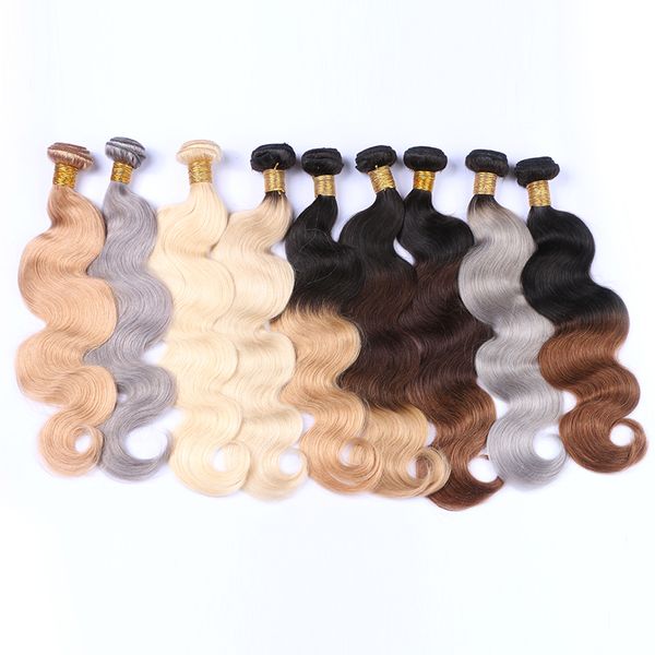 

body wave human hair bundles brazilian hair weave remy hair extensions 613 1b #27 #30 grey, Black