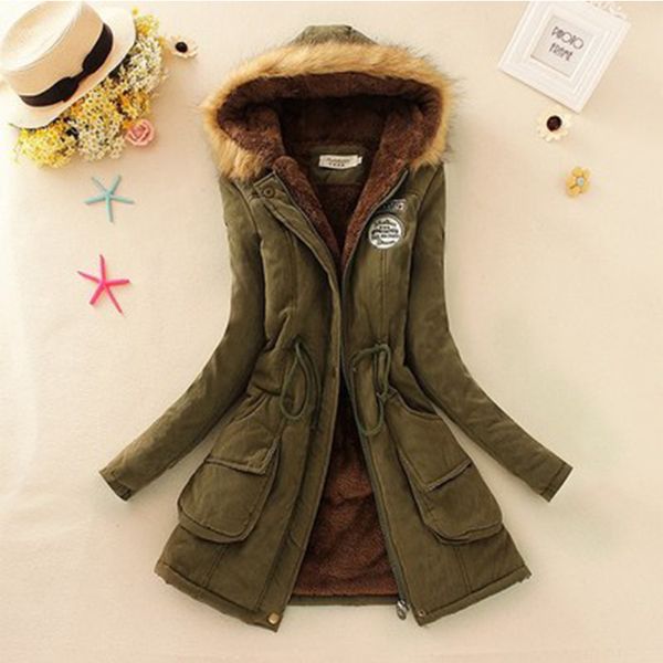 

fashion muti-color padded jacket coat long warm overcoat ladies hooded cotton winter womens outwear parkas for women large size, Tan;black