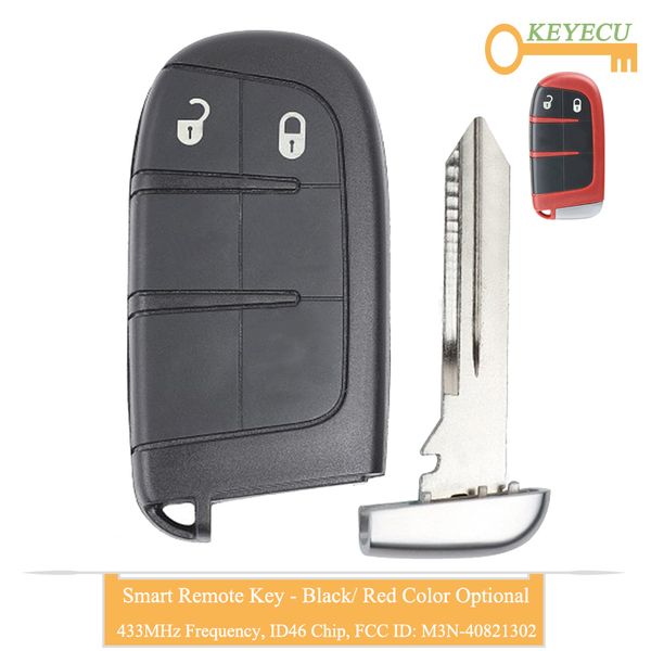 

keyecu smart remote control car key for dodge for fiat jeep, fob 2 button - 433mhz - id46 chip m3n-40821302