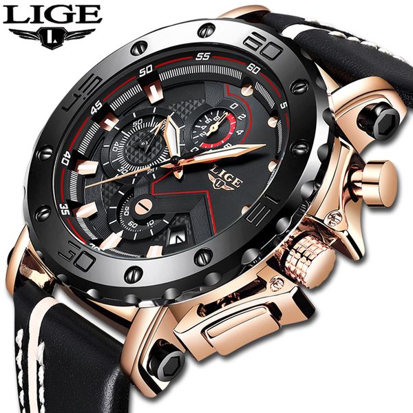 

lige new men analog leather sports watches men's army waterproof watch male date quartz clock reloj hombre, Slivery;brown