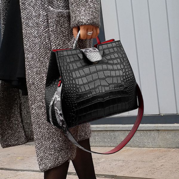 

authentic crocodile pattern leather handbag big totes women bag famous brand bags luxury t200322