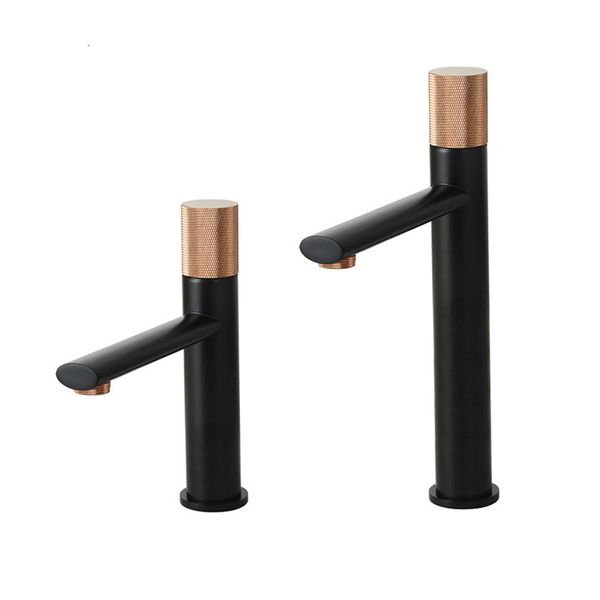 

gold rose & matt black faucet 100% brass bathroom basin faucet knurling design deck mounted water mixer tap brushed gold