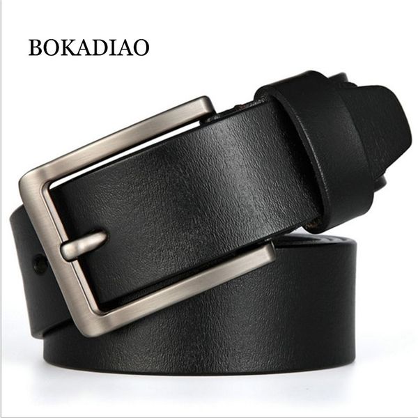 

bokadiao men's genuine leather belt vintage alloy pin buckle black cowskin waist belt belts for men high quality, Black;brown