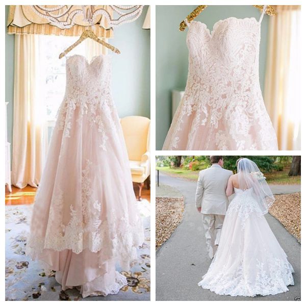 

romantic spaghetti sweetheart blush pink wedding dress with lace elegant wedding gowns bridal gowns vestidos de novia no convencionales, White