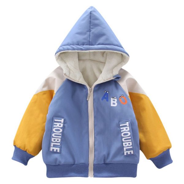 

kids coat children boys jackets winter baby clothes warm long sleeve hoodie outerwear outfits solid color, Blue;gray