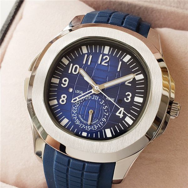 

горячие продажи мода мужские роскошные часы aquanaut 5164 синий циферблат дизайнерские часы механизм с автоподзаводом резиновый ремешок мужс, Slivery;brown