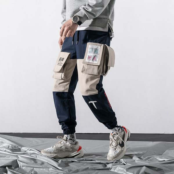 

autumn cotton splice harem joggers cargo pants streetwear 2019 hip hop casual pockets track pants male trousers 5xl, Black
