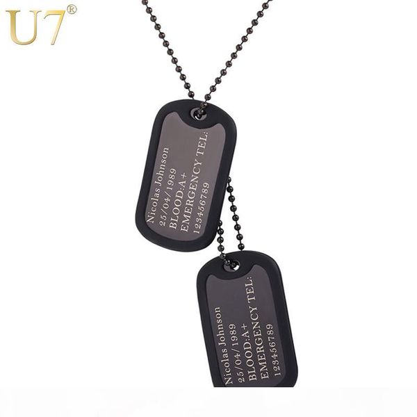 

u7 custom engraved dog tags personalized name pendant necklaces men jewelry gifts stainless steel long chain military army style, Silver