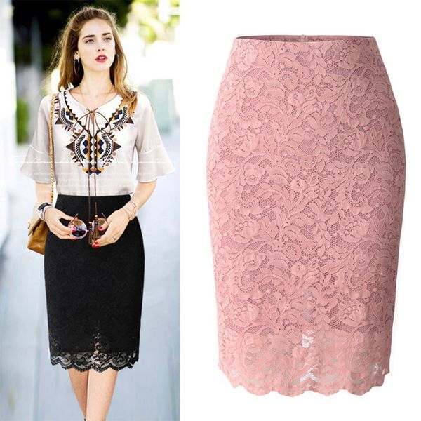 

bzoosio womens autumn winter casual pencil skirts plain slimming tight fit soft stretch lace high waist office skirt new f1, White;black