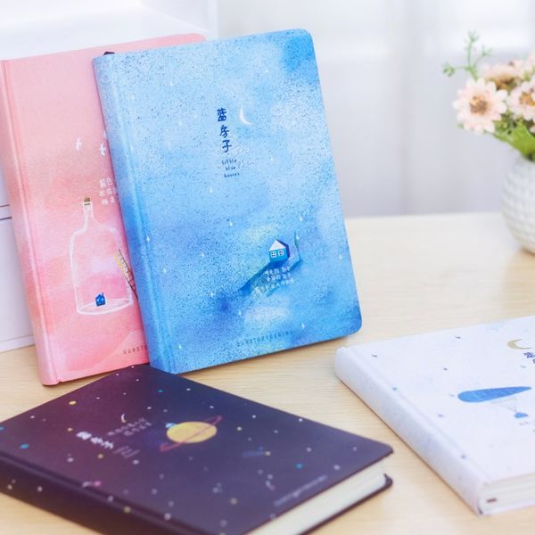 

creative trend color pages a5 notebook little blue house diary book hardcover diary korea stationery school supplies, Purple;pink