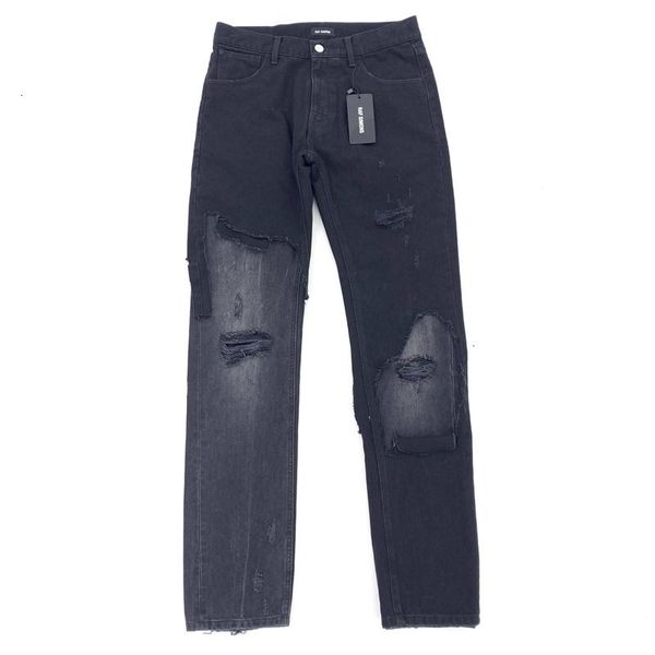 

raf simmons ripped spliced jeans men women couple fashion loose trousers casual steat pants jean printed hide leather card black hfhlkz033, Blue