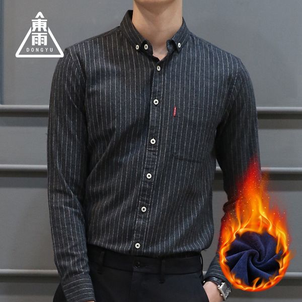 

мужской дизайнер dongyu зима плюс бархат с длинным рукавом полосатый повседневная теплая рубашка прилив, White;black