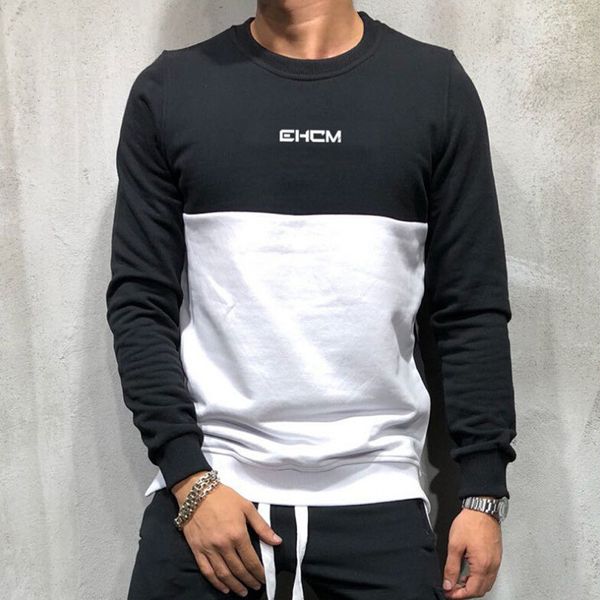 

2018 new style fashion men's winter hoodies slim fit long sleeve outwear patchwork warm letter patchwork, Black
