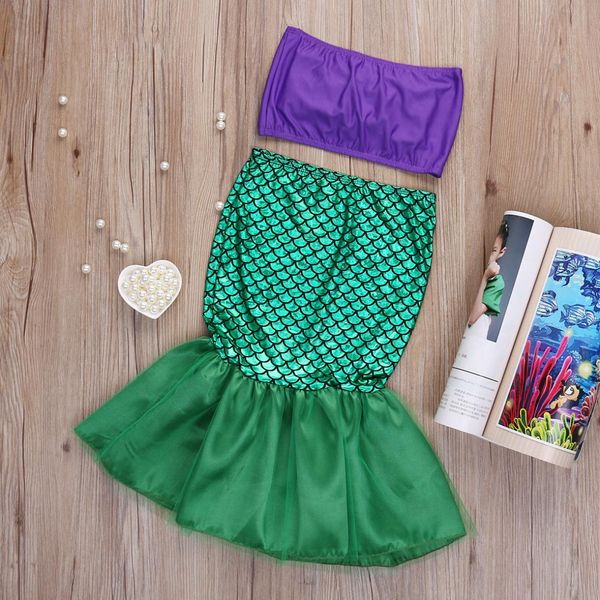 

two-piece cartoon little girl mermaid swimwear baby girls tail bikinis set costume swim-wears swimming suit outfits dress