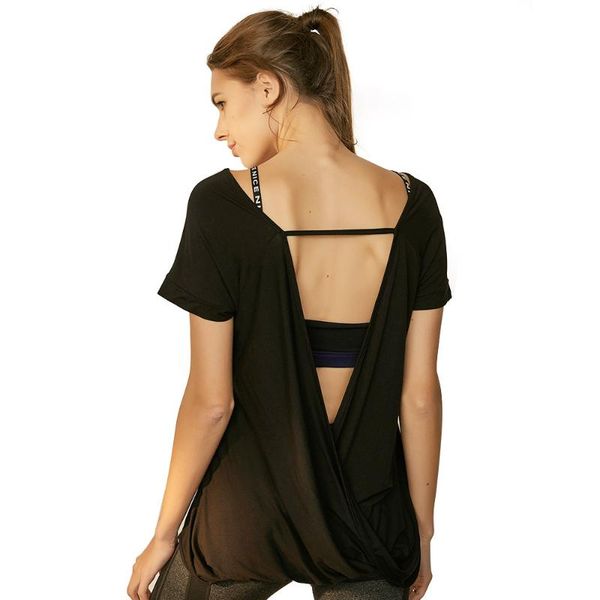 

fitness t-shirt backless modal solid quick dry jogging femme workout shirts sport yoga female short sleeve casual shirts, White;red