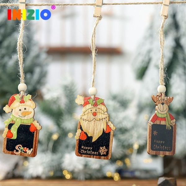 

2019 new year 2pcs xmas wooden ornaments cute lanyard pendant decoration reindeer santa party houses christmas tree pendant