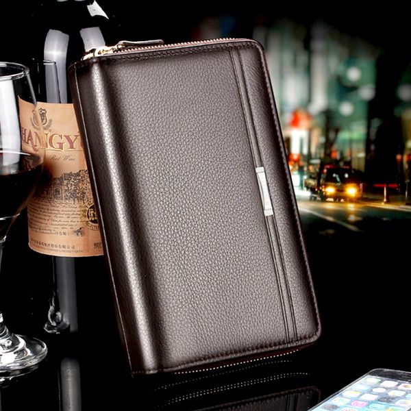 

men wallet double zipper credit card holder wallets for men phone coin purse male business long clutch money bag male, Red;black