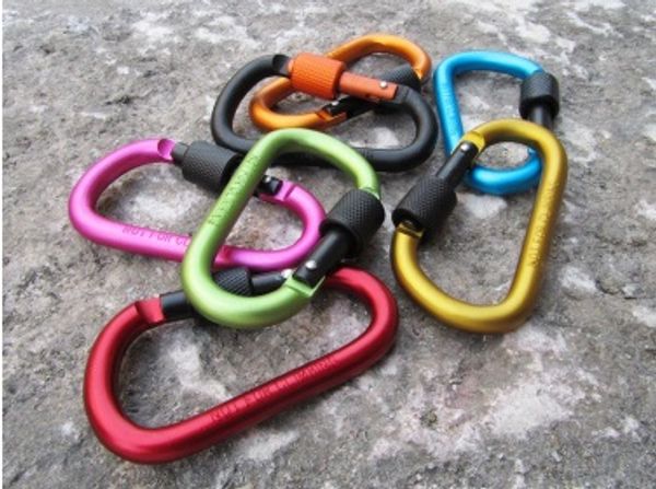

8mm Aluminum Alloy Carabiner Type D Quickdraw Outdoor Climbing Safety Hook Screw Lock Backpack Buckle Hanging Padlock Tools