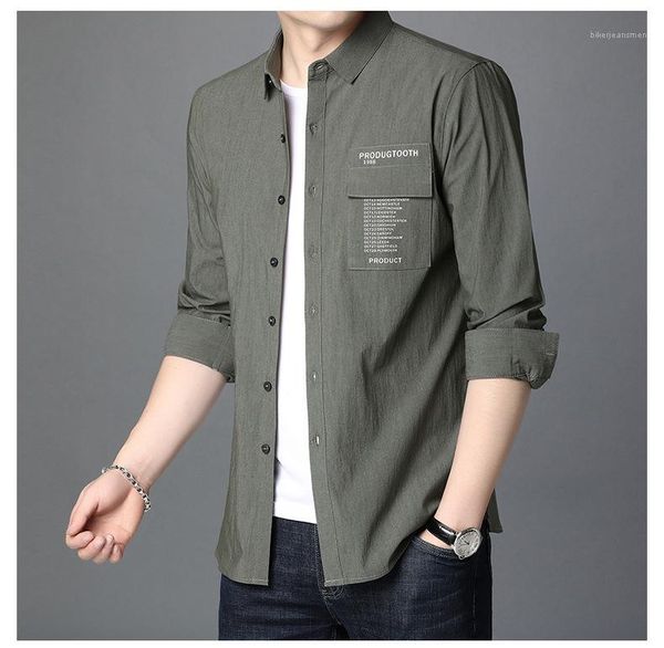 

spring new mens designer letter printed shirts long sleeve lapel neck button casual shirts pocket slim mens clothing, White;black