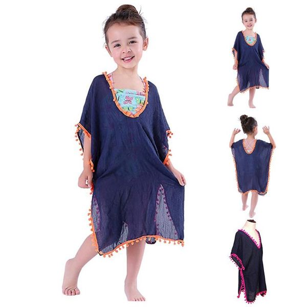 

2020 new girl pure color leisure time v collar splicing pellet smock children stitching ball casual daily fashion beach blouse, Blue