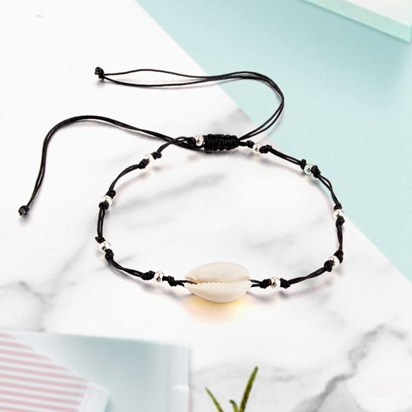 

shell beads fringe beach woven anklet foot jewelry simple black rope draw hand made beads charm shells beach ankle bracelets, Red;blue