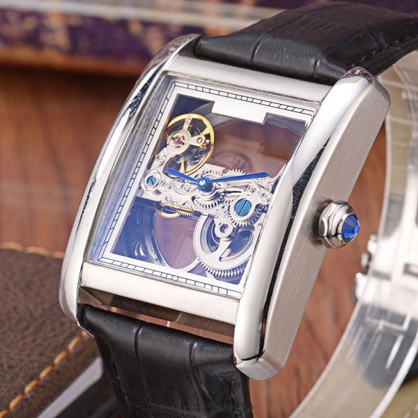 

Luxury watche famou brand c tank erie rectangular hollow flywheel dial cowhide leather trap boutique automatic mechanical watch
