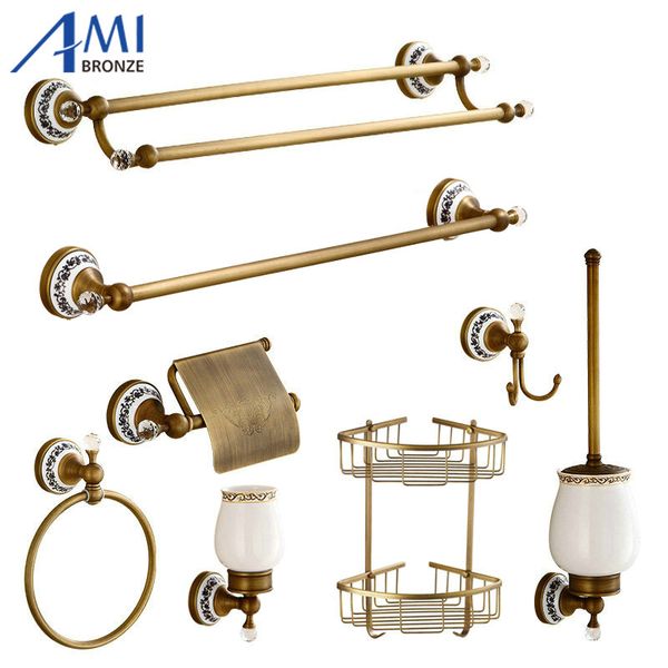 

antique brushed copper crystal & porcelain base bathroom handware bath towel shelf towel bar paper holder soap dish hook bs8005