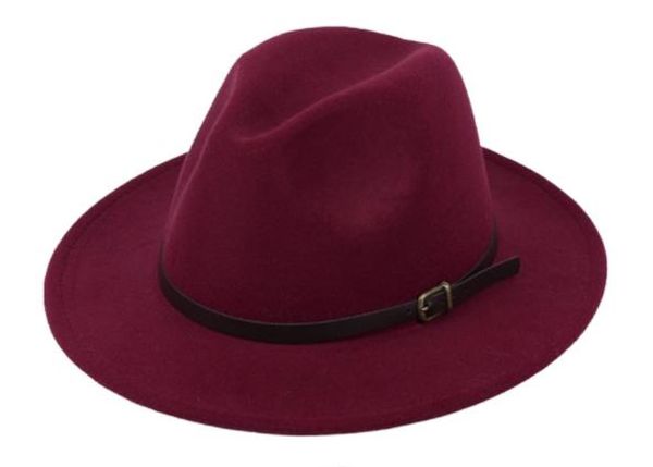 

autumn and winter woolen hat black hat big eaves belt buckle men and women four seasons casual jazz hat, Blue;gray