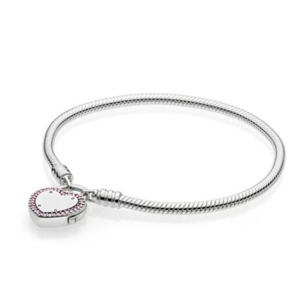 

new original 925 sterling silver bracelet lock your promise snake chain bracelet bangle fit women bead charm diy fashion jewelry, Golden;silver