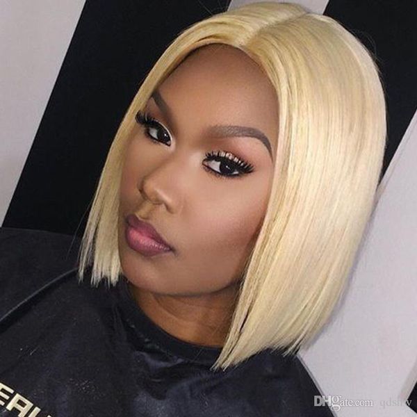 Platinum Blonde Human Hair Wigs Short Bob Hairstyle Glueless