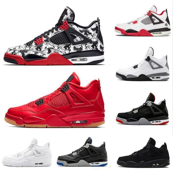 

with box tattoo 4 singles day 4s men basketball shoes pure money premium black cat white cement bred fire red alternate sports sneakers