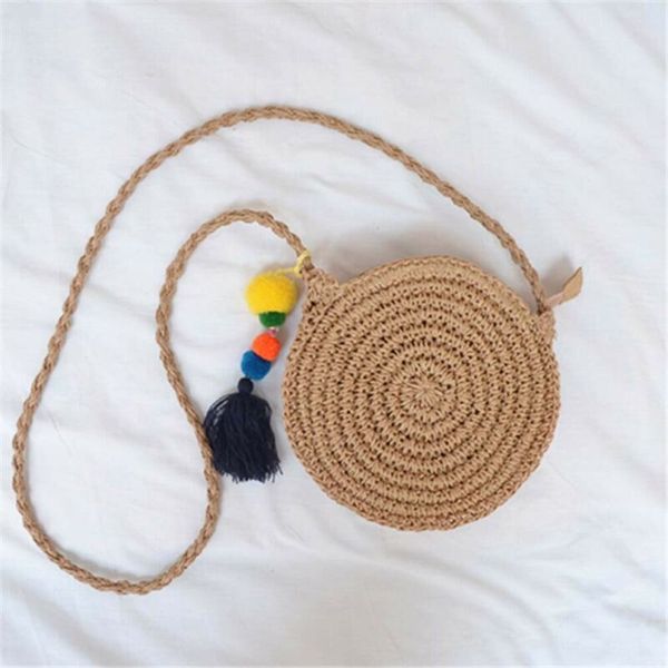 

2019 new summer women bohemian woven handbag ladies casual straw rattan wicker round messenger crossbody beach bag