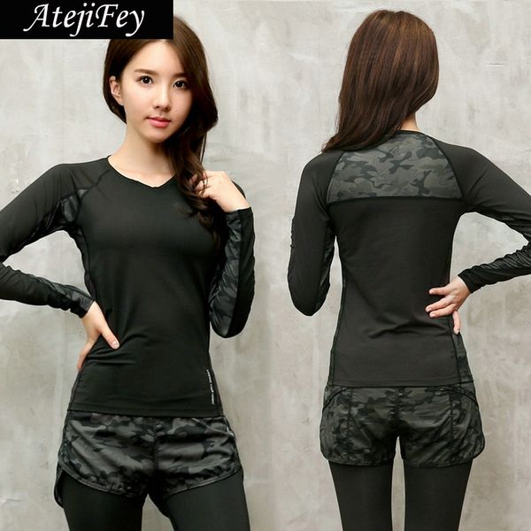 

new arrival women's camouflage yoga shirts sports long sleeve running t-shirts fitness quick dry breathable comfortable, White;red