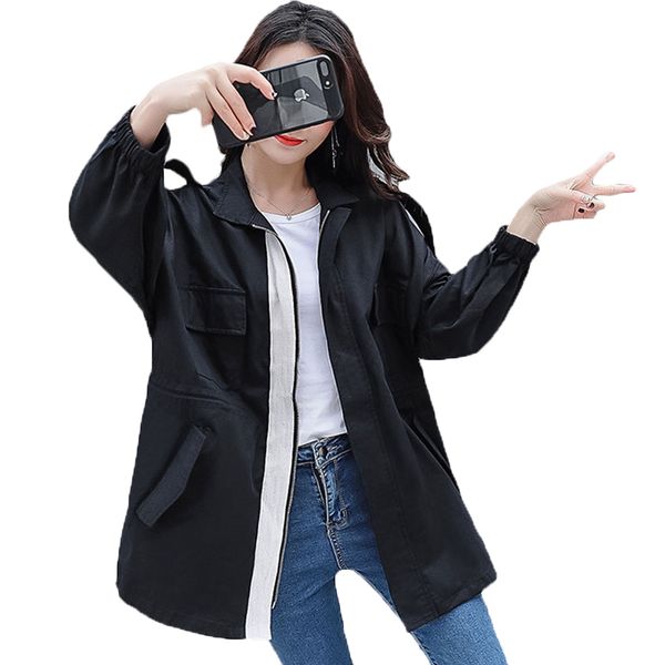 

spring autumn womens jacket coat 2019 new casual loose windbreakers female overcoat womens clothes large size women's basic coat, Tan;black