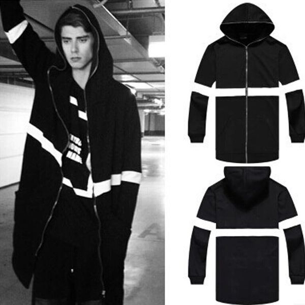 

hoodies trend sweater men's hip-hop even hat zipper fund men's wear loose coat autumn dress increase down lengthen fundhoodie hood, Blue;black