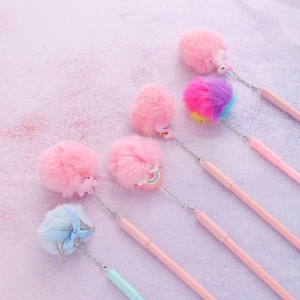 

36 pcs/lot flamingo unicorn rainbow hairball gel pen cute 0.5 mm black ink signature pen school office writing supplies