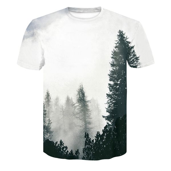 

new mens 3d t-shirt forest trees print t shirt summer cool short-sleeved tees funny art joker o-neck t-shirt plus size, White;black
