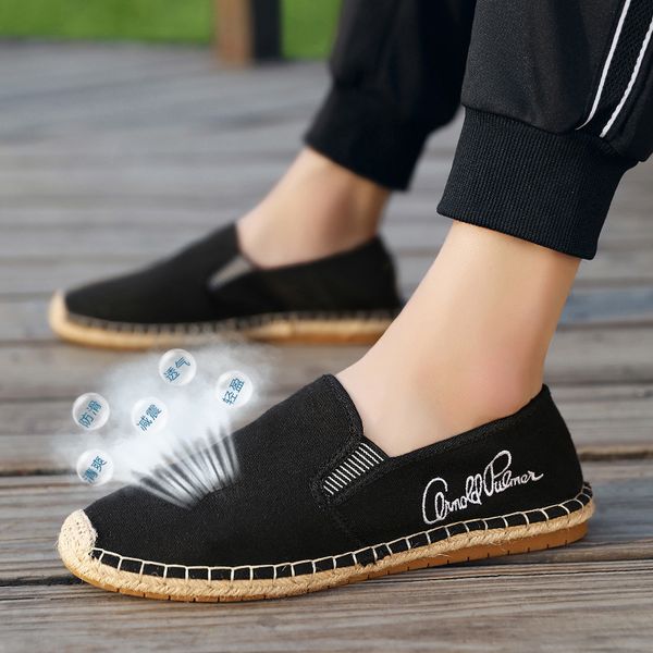 

2019 summer men slip-on cloth shoes breathable closed-toe casual shoes flax trend lazy shoe, Black