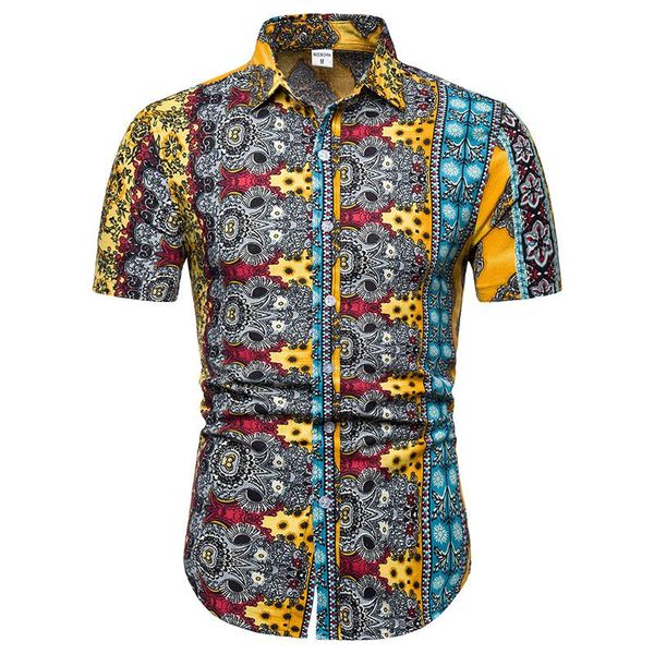 

large size -5xl floral shirt men short sleeve casual hawaiian shirt mens clothing slim yellow blue orange, White;black